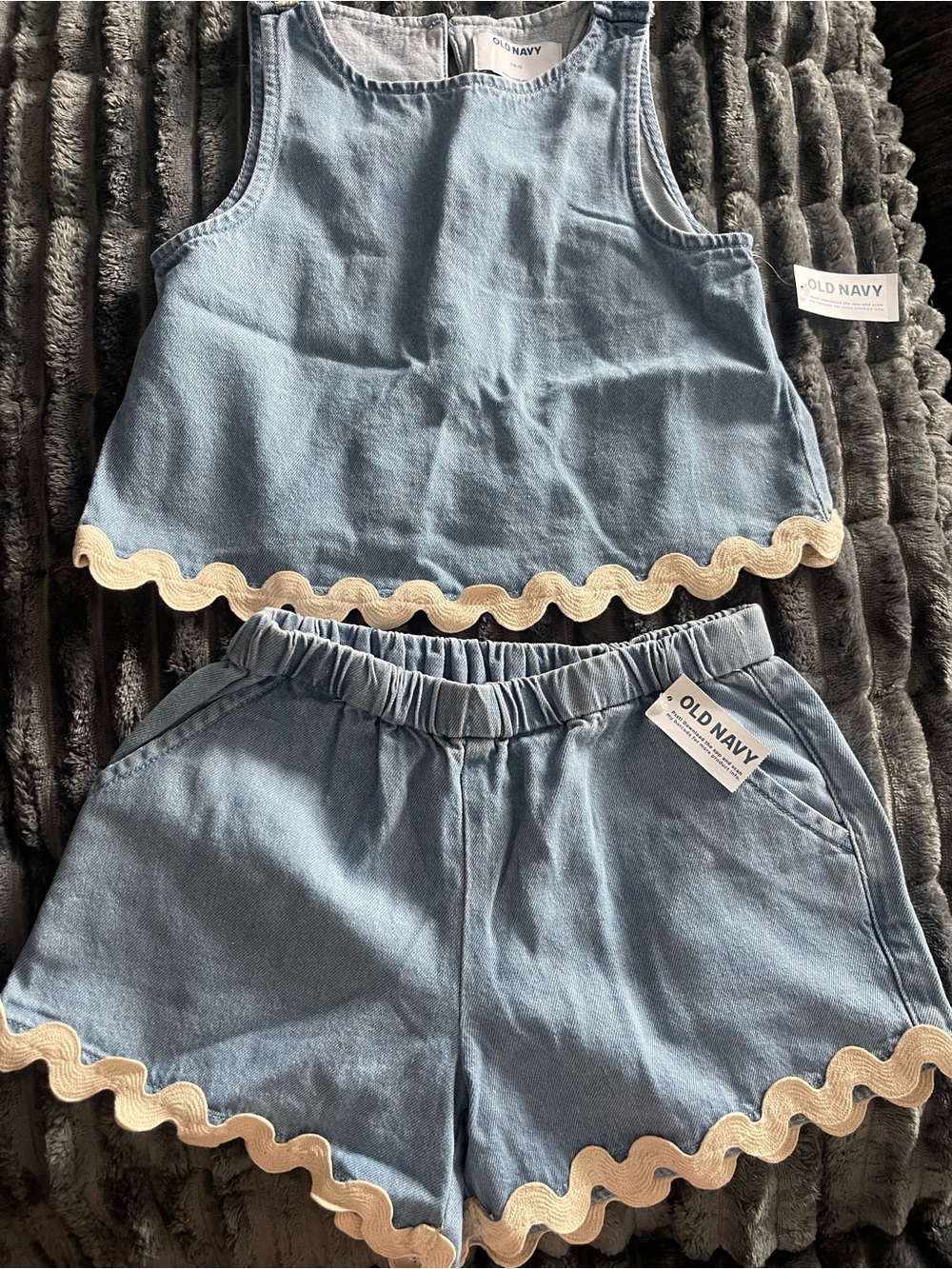 Old Navy Light Denim Shorts with Cream Scallop Trim